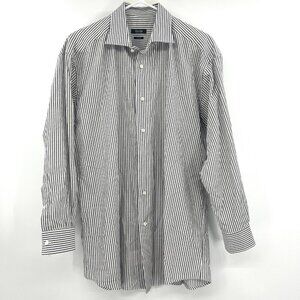 Zanella Made in Italy Gray Striped 100% Cotton Button Up Shirt Men's 17.5"